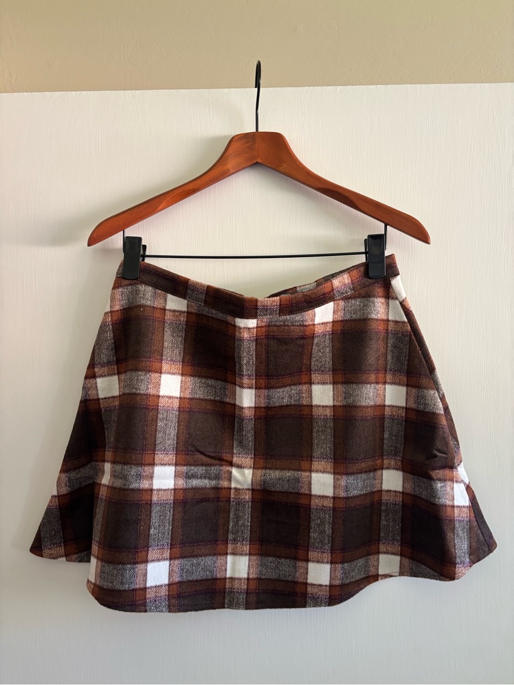 Brown & White Plaid A-Line Skirt